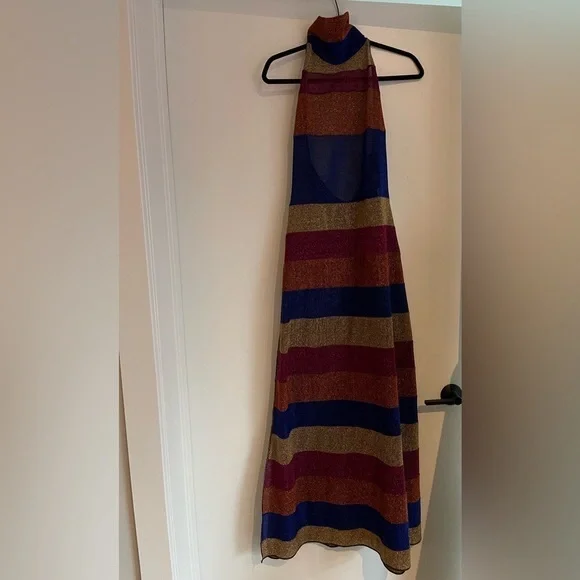 OSÉREE Striped stretch-Lurex halterneck sheer maxi dress